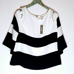 Chicos Women's Blocked Bold Stripe Cold-Shoulder 3/4 Long Sleeve Top, Sz 3 (XL)